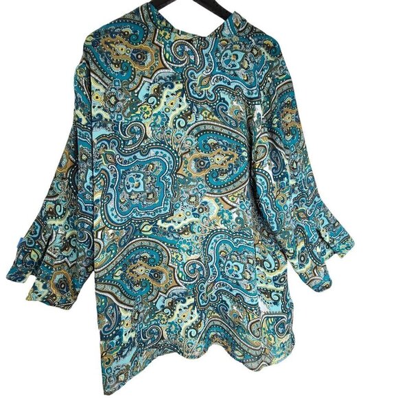 Apostrophe Green Paisley V Neck Art To Wear Relaxed Fit Top Plus Size - Picture 6 of 8